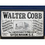 A rare and early pictorial enamel sign advertising Walter Cobb 'The Depositories' Sydenham S.E.,