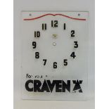 A Craven 'A' 'for your throat's sake...' Smith Sectric glass advertising clock face, 10 1/2 x 14".