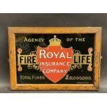 A Royal Insurance Company glass advertising sign, in an oak frame, 17 x 12".