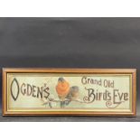 A framed and glazed Ogden's Grand Old Bird's Eye pictorial advertisement depicting bullfinches, in a