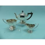 A stylish George V silver three piece Tea Set, by Fergenbaum & Son, hallmarked Birmingham, 1922,