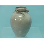 A C.H. Brannam Barnstaple glazed pottery Vase, grey-ground of ovoid form with three scroll handles