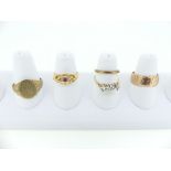 Three 9ct yellow gold Rings, 9.5g, together with a 9ct yellow gold ring, illusion set with three