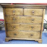 Two matching 18thC style oak Chests of Drawers, each with two short and three long drawers, drop
