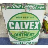 An original vintage enamel Calvex Sign, white ground with green roundel, 'ASK YOUR CHEMIST FOR "YOUR