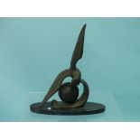 A French Art Deco Seagull Mantle Clock, signed "M. Leducci", surmounted by a spelter sculpture of
