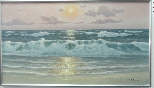 •Eduard Mandon (French, 1885-1977). Sunset and Surf', oil on canvas, signed, bears gallery label
