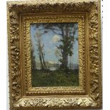 Henri Joseph Harpignies (French, 1819-1916), Trees in a mountainous river landscape, oil on