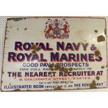 An original vintage enamel Royal Navy and Royal Marines Recruiting Sign, Exeter, white ground with