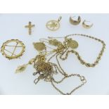 A quantity of mixed 9ct Gold, including Gemini Zodiac pendant, ropetwist chain, two St.
