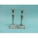 A pair of late Victorian silver plated Candlesticks, by Thomas Bradbury, in the classical Adams