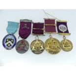 Masonic Interest; A collection of five Jewels, including three Past MEZ in silver gilt, one past MEZ