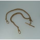A 9ct rose gold graduated Watch Chain, each link marked separately, with two suspension clips and