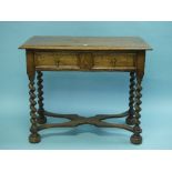 A 17thC style oak Side Table, by Bryn Hall Furniture, with two frieze drawers raised on barley-twist