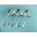 A set of six Victorian silver Old English pattern Dessert Spoons, by Daniel & John Wellby,