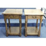 A pair of 18thC style square Bedside Tables, formed to resemble Joynt Stools, 17¾in (45cm) wide (2)