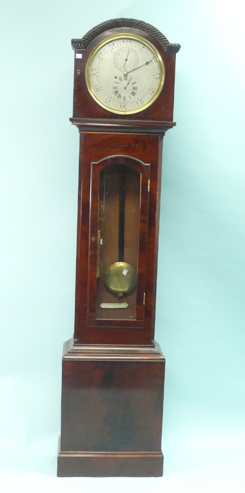 A Victorian mahogany longcase regulator, the 12-inch (30.5cm) silvered dial with subsidiary hour and
