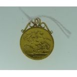 A Edwardian gold Sovereign, dated 1905, with scroll mount and suspension ring, together with a 9ct