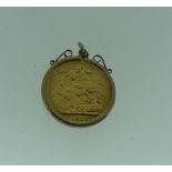 A Victorian gold Sovereign, dated 1895, in 9ct gold pendant mount.