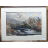 William Widgery (British, 1822-1893), Fast flowing river in a Dartmoor landscape, watercolour,