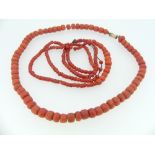 A collection of Coral and Coral coloured bead Necklaces, variously coloured (a lot)