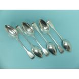A set of six George IV silver fiddle pattern Table Spoons, by William Eley, hallmarked London, 1825,