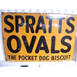 Two original vintage enamel Spratt's Signs, yellow ground, 'SPRATT'S OVALS THE POCKET DOG