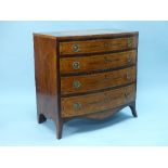 A fine George III mahogany and satinwood bow-front Chest of Drawers, the quarter veneered figured