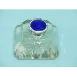 An Edwardian silver and enamel mounted cut glass Inkwell, by Levi & Salaman, hallmarked
