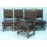 A set of twelve 17thC style upholstered oak Dining Chairs, including two carvers, by Bryn Hall