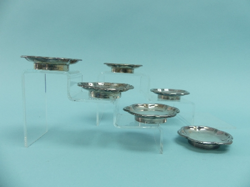 A set of six Chinese silver lobed Dishes, possibly stands for tea bowls, with Chinese character - Image 2 of 3