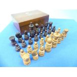 An English St George pattern Chess Set, 19th century, one side in rosewood, the other side in