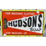 An original vintage enamel Hudson's Soap Sign, red, white and yellow ground, 'FOR WASHING CLOTHES,