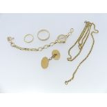 A quantity of mixed Gold, including small 22ct band, 1.3g, 9ct band 2.6g, 9ct lady's wristwatch on