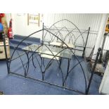 A modern wrought-iron and glass Gothic style Bedroom Suite, comprising a 6ft bedstead, a pair of be