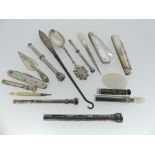 A collection of small Items, including a bookmark in the form of a trowel, fruit knife with mother
