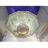A Wedgwood Ruby Lustre hexagonal Bowl, Z4827 decorated with Oriental motifs, the mottled green