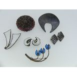 A quantity of Scandinavian silver Jewellery, including a modernist brooch with geometric