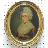 18th century School, Portrait of a lady, oval, oil on panel, 10½in x 8½in (26.5cm x 21.5cm),