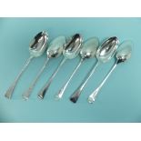A near-matched set of six Victorian silver Table Spoons, Old English pattern, all London