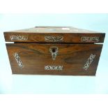 A William IV rosewood sarcophagus-shaped Tea Caddy, inlaid with Mother-of-Pearl decoration, with