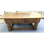A 17thC style oak rectangular 'refectory' Coffee Table, by Bryn Hall Furniture, with cleated plank