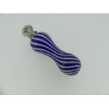 A 19thC Continental blue and white glass Scent Bottle, of waisted form with twisted stripe design