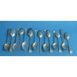 A collection of fourteen 18thC silver Teaspoons, mostly with shell or picture backs, all worn,