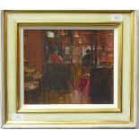 •Tom Coates (British, born 1941), Pub interior with figures, oil on board, signed with initials