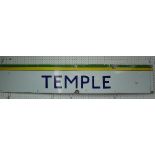 A London Underground enamel Frieze Sign, for 'Temple' blue lettering on white with Circle and