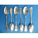 A collection of eight 19thC silver Teaspoons, seven fiddle pattern, all with initialled handles, one