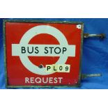 Bus and Coaching Interest; A vintage London Transport double sided enamel Request Bus Stop Flag,