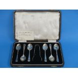 A cased set of six George V silver Teaspoons with Sugar Tongs, by Cooper Brothers & Sons Ltd.,