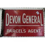 Bus and Coaching Local Interest; A Devon General double sided 'Parcels Agent' Sign, in red and white